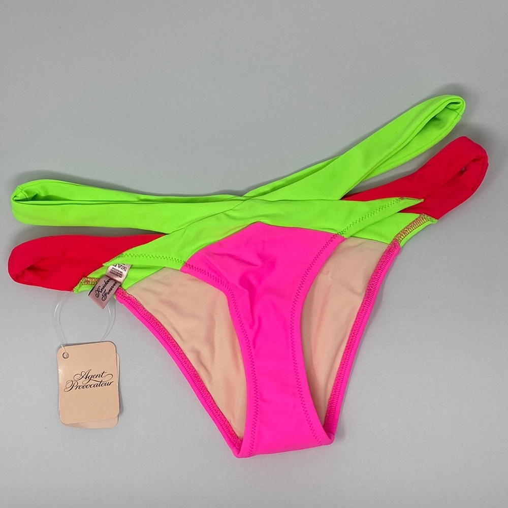 Agent Provocateur Mazzy Green Pink Bikini Bottom AP2 Small NWT